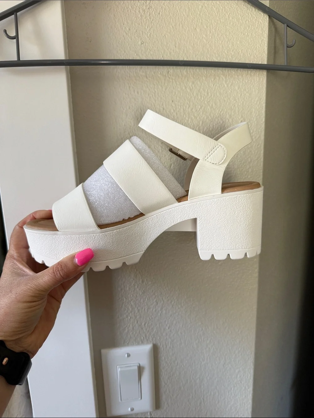 Soda White Chunky Platform Slingback Sandals